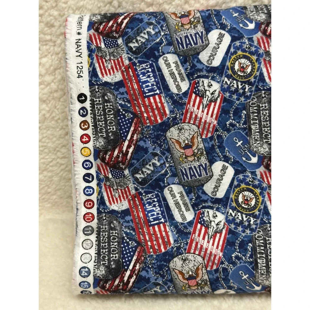 US Navy Fabric Sykel Enterprises Dog Tags Flags Blue Camo Cotton Pattern 1254